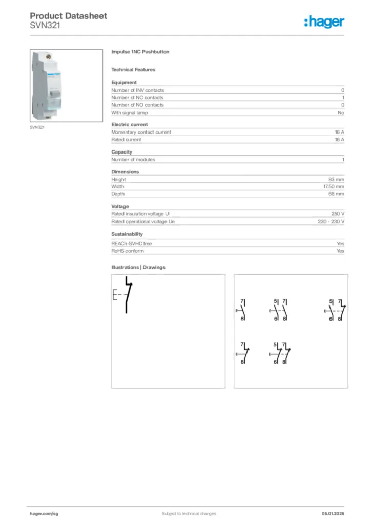 Image Hager Product data sheet SVN321  | Hager