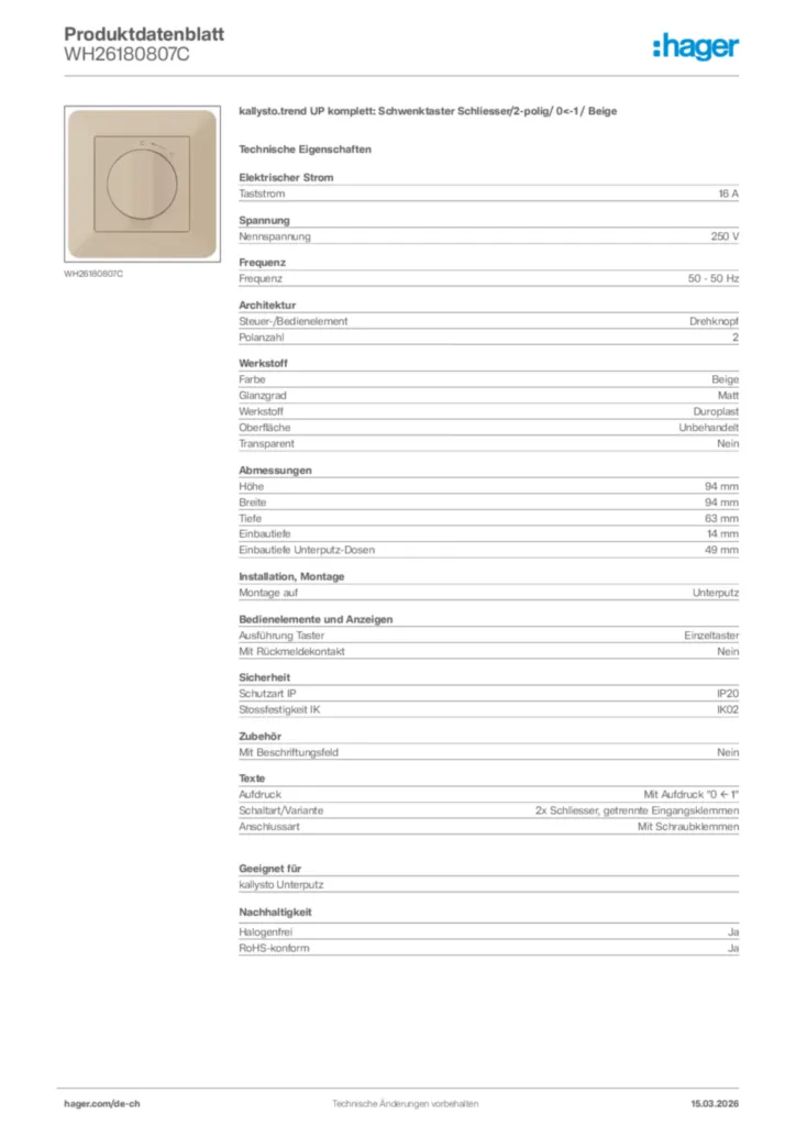 Bild Hager Produktdatenblatt WH26180807C | Hager Schweiz
