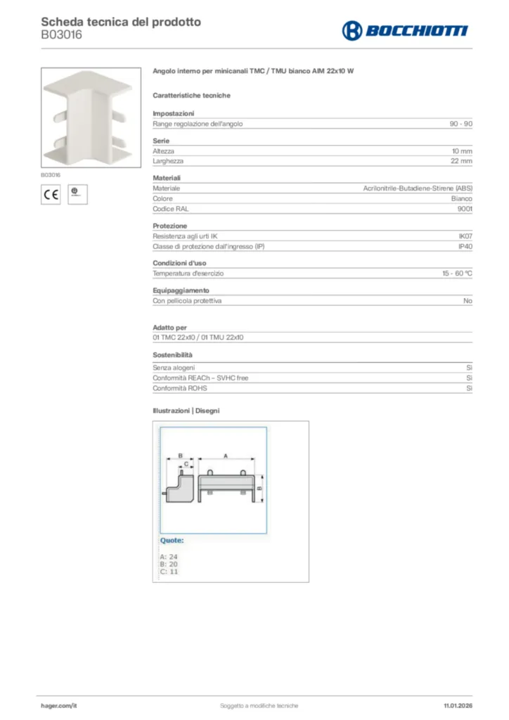 Immagine Bocchiotti Scheda tecnica del prodotto B03016 | Hager Italia