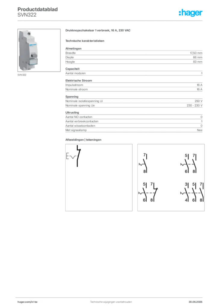 Afbeelding Hager Productdatablad SVN322 | Hager Belgium
