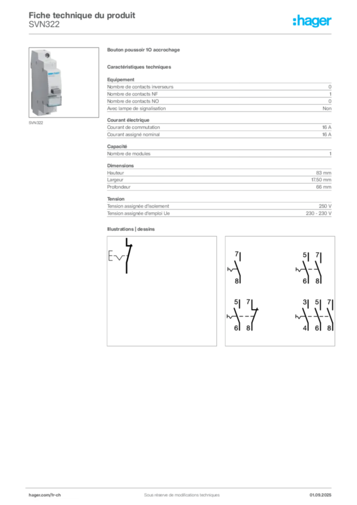 Image Hager Fiche technique du produit SVN322 | Hager Suisse