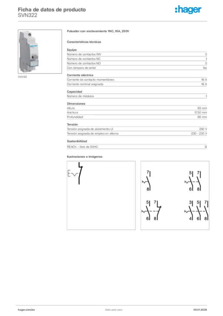 Imagen Hager Ficha de datos de producto SVN322 | Hager España