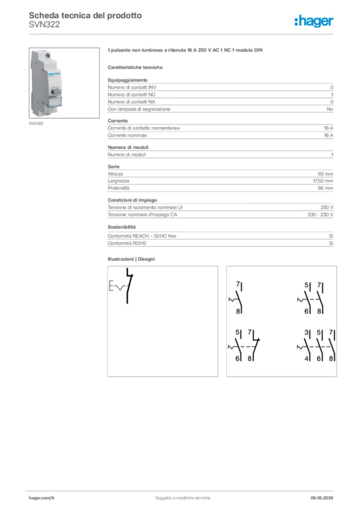 Immagine Hager Scheda tecnica del prodotto SVN322 | Hager Italia