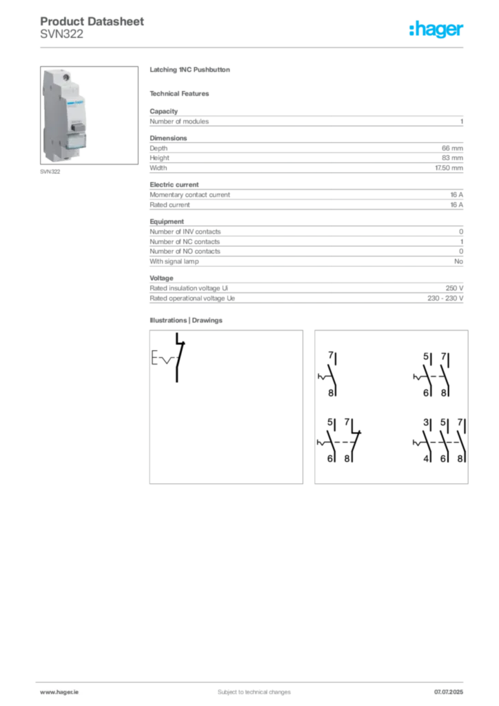 Image Hager Product data sheet SVN322  | Hager