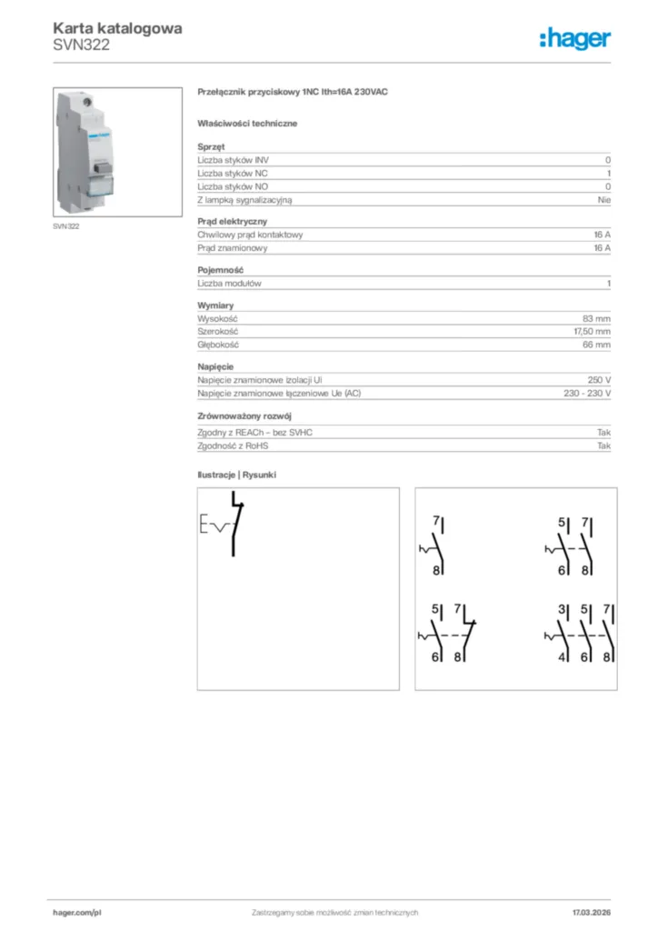 Zdjęcie Hager Karta katalogowa SVN322 | Hager Polska