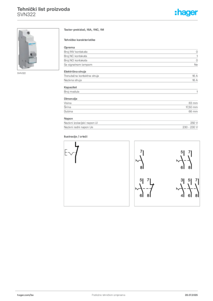 Slika Hager Product data sheet SVN322  | Hager
