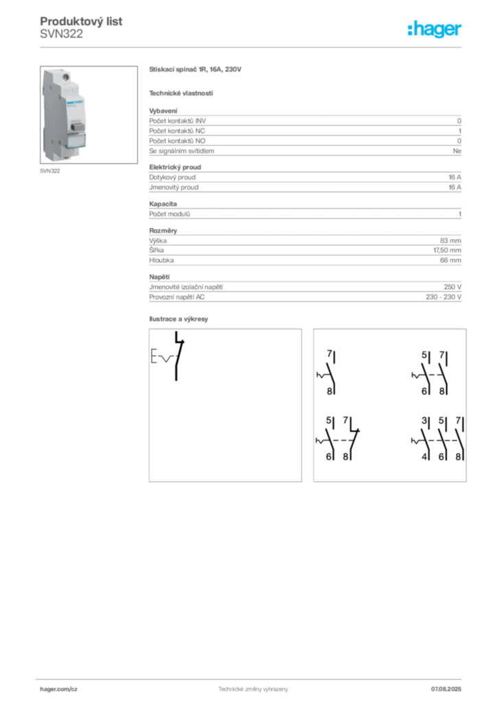 Obrázek Hager Produktový list SVN322 | Hager