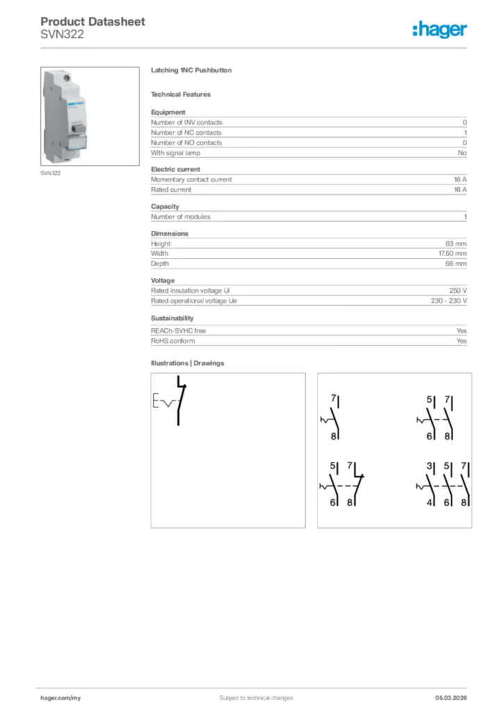 Image Hager Product data sheet SVN322  | Hager
