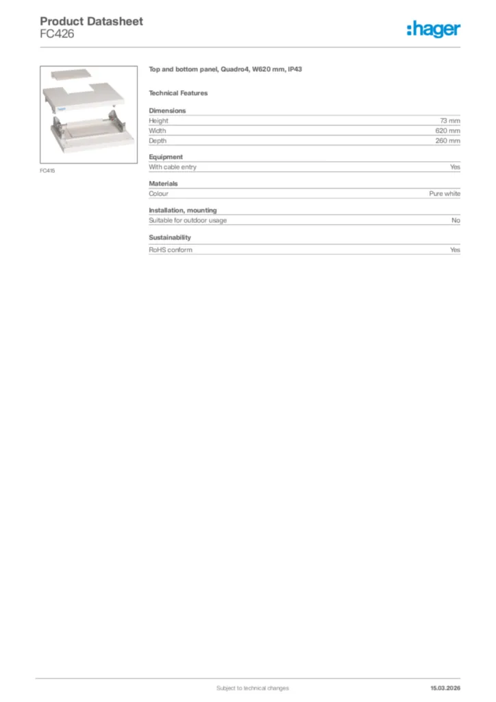Image Hager Product data sheet FC426  | Hager Africa
