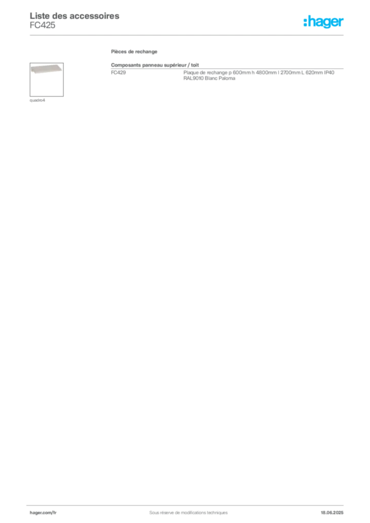 Image Hager Fiche technique du produit FC425 | Hager France