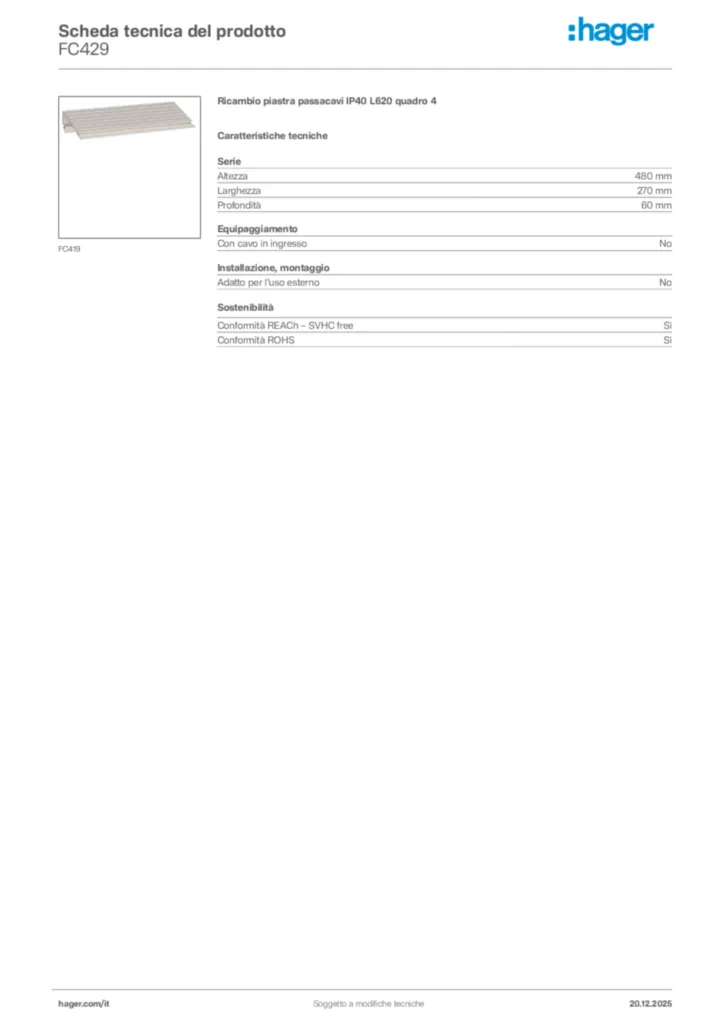 Immagine Hager Scheda tecnica del prodotto FC429 | Hager Italia