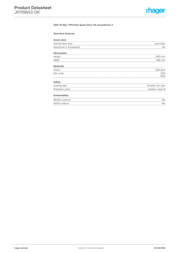 Image Hager Product data sheet JK118BA3-DK  | Hager