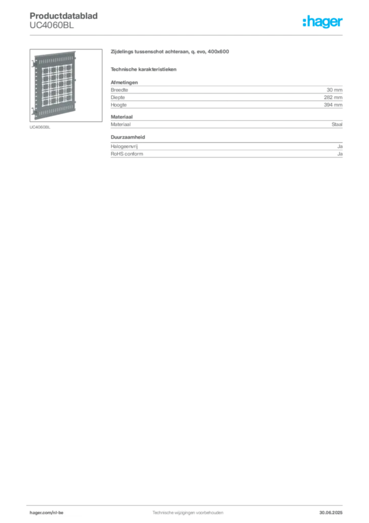 Afbeelding Hager Productdatablad UC4060BL | Hager Belgium