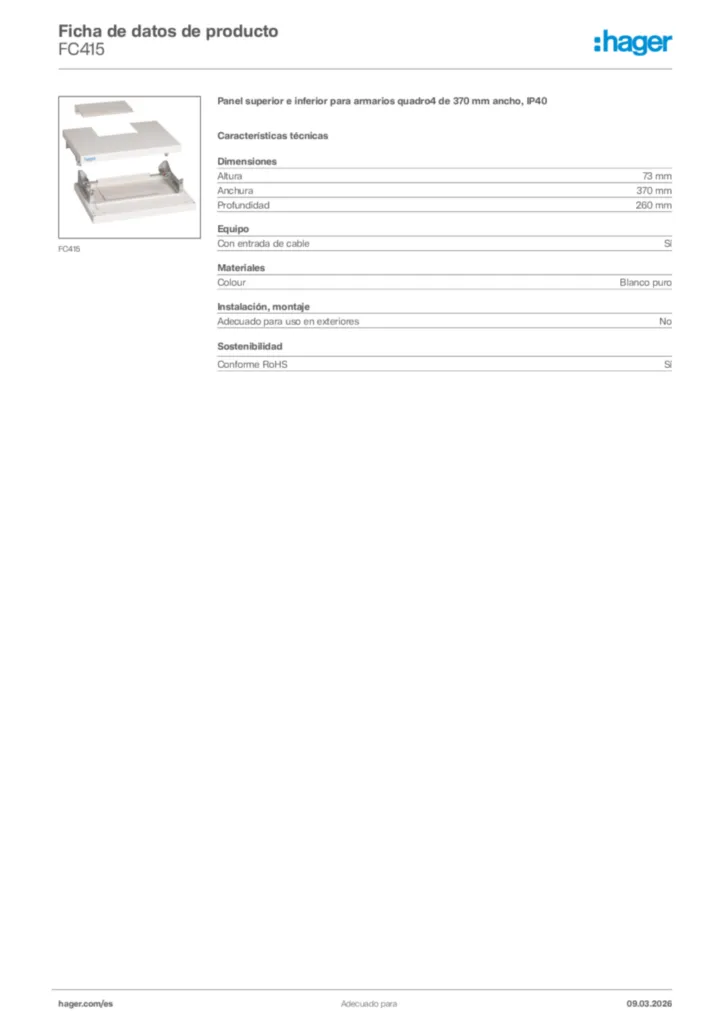 Imagen Hager Ficha de datos de producto FC415 | Hager España