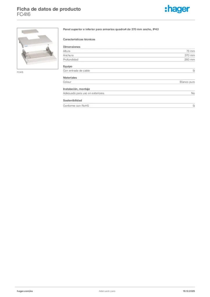 Imagen Hager Ficha de datos de producto FC416 | Hager España