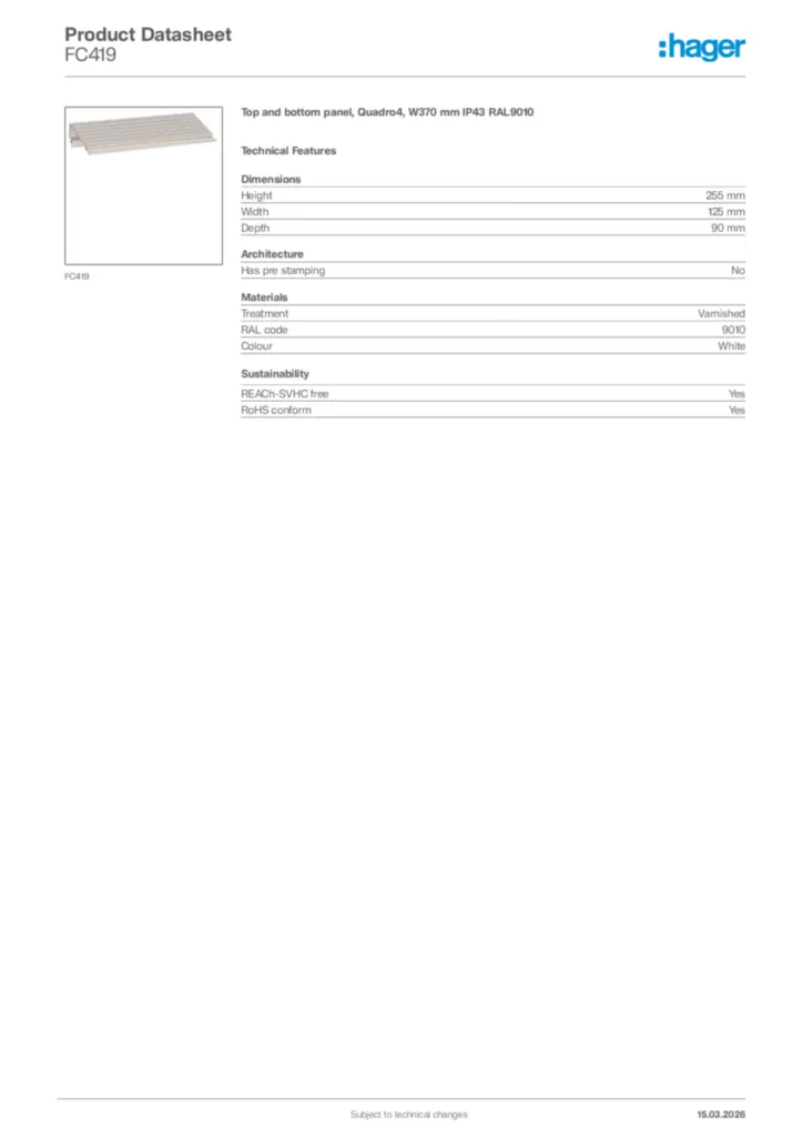 Image Hager Product data sheet FC419  | Hager Africa