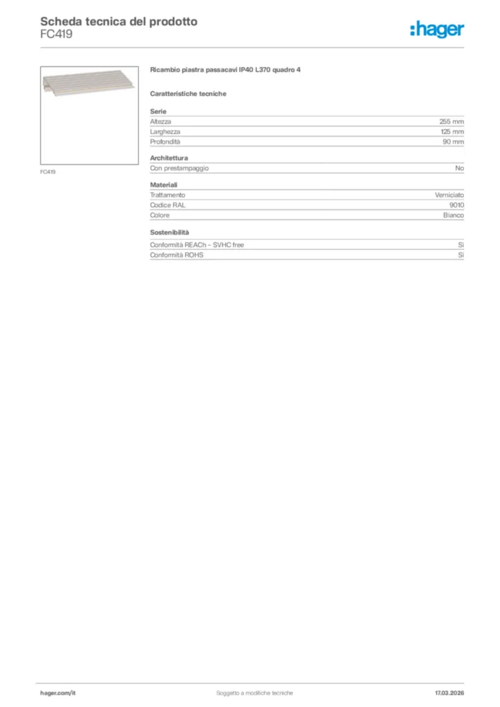 Immagine Hager Scheda tecnica del prodotto FC419 | Hager Italia