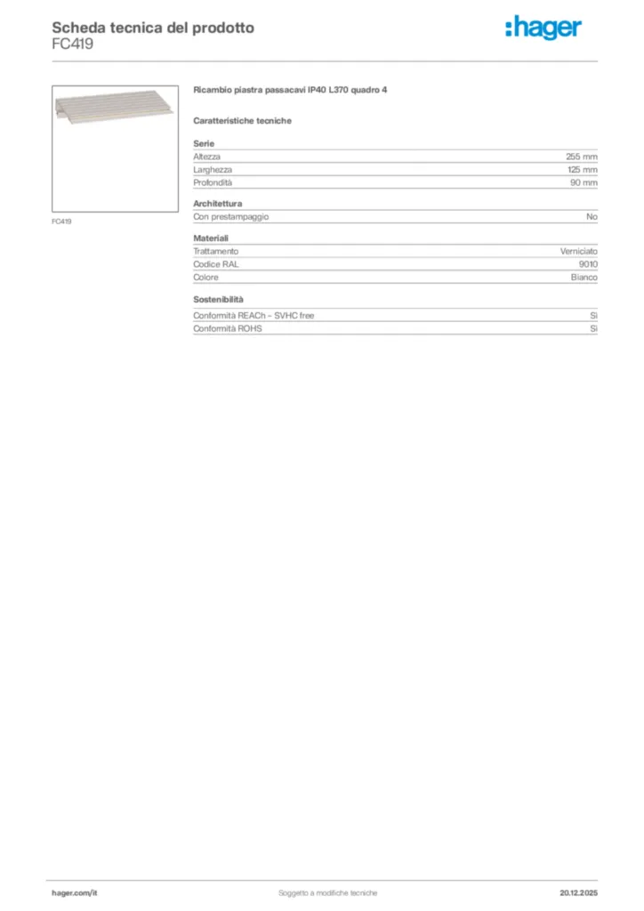Immagine Hager Scheda tecnica del prodotto FC419 | Hager Italia