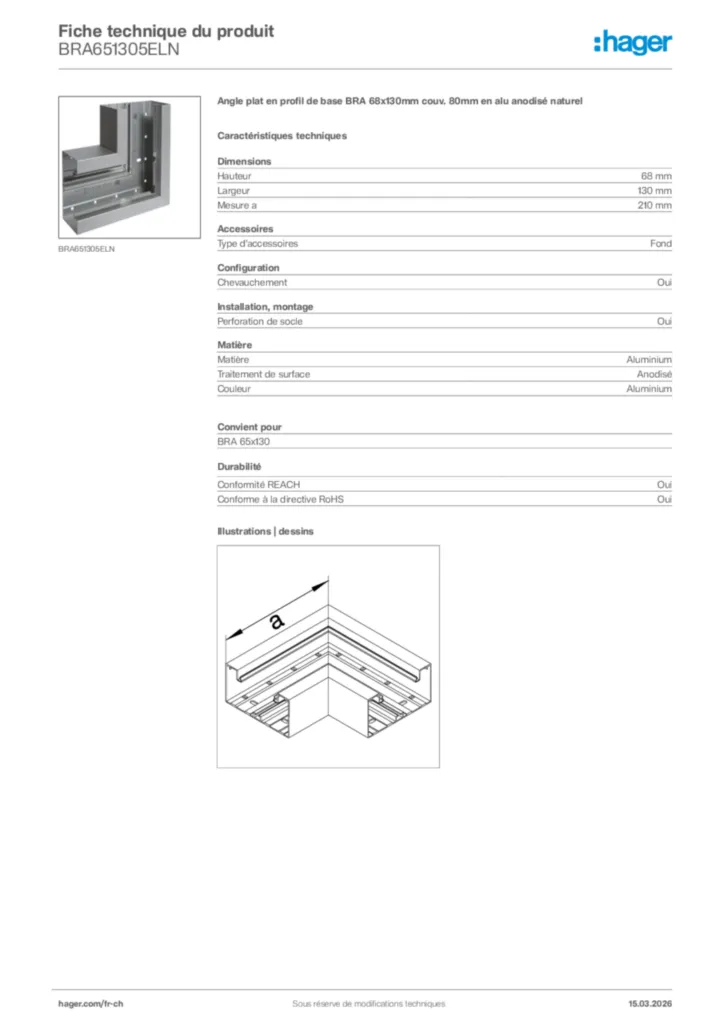 Image Hager Fiche technique du produit BRA651305ELN | Hager Suisse