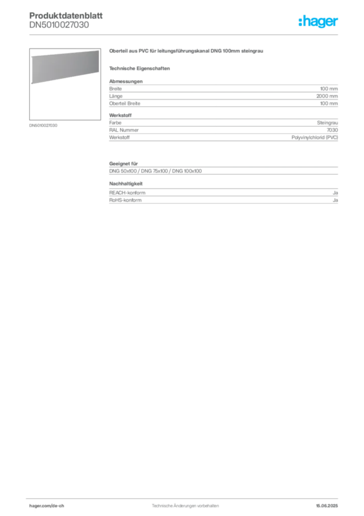 Bild Hager Produktdatenblatt DN5010027030 | Hager Schweiz