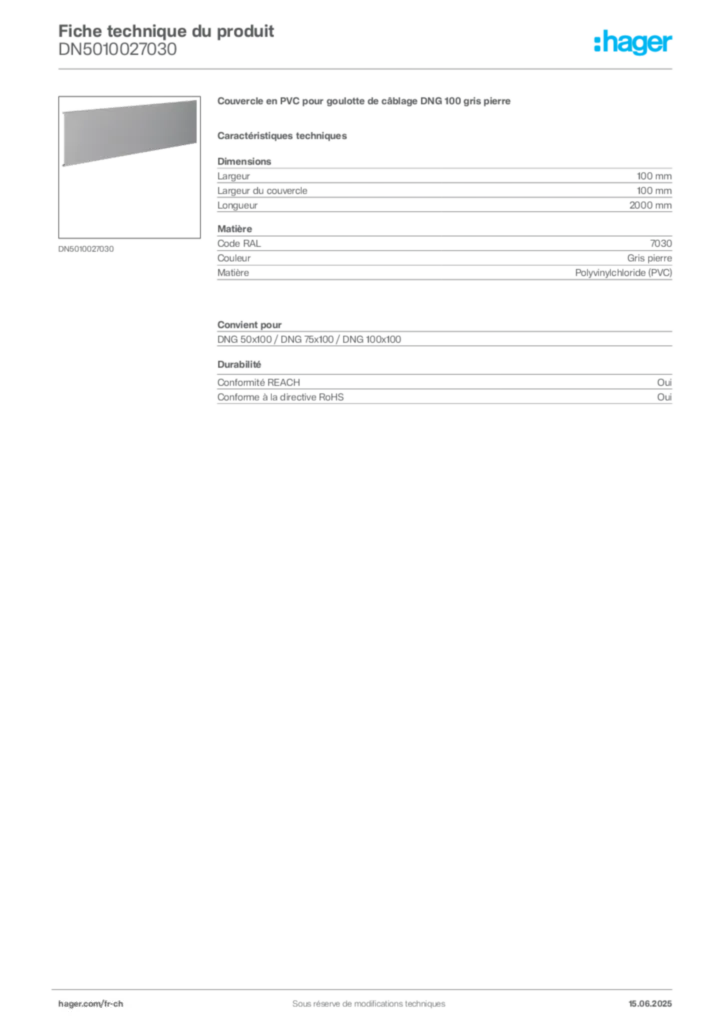Image Hager Fiche technique du produit DN5010027030 | Hager Suisse