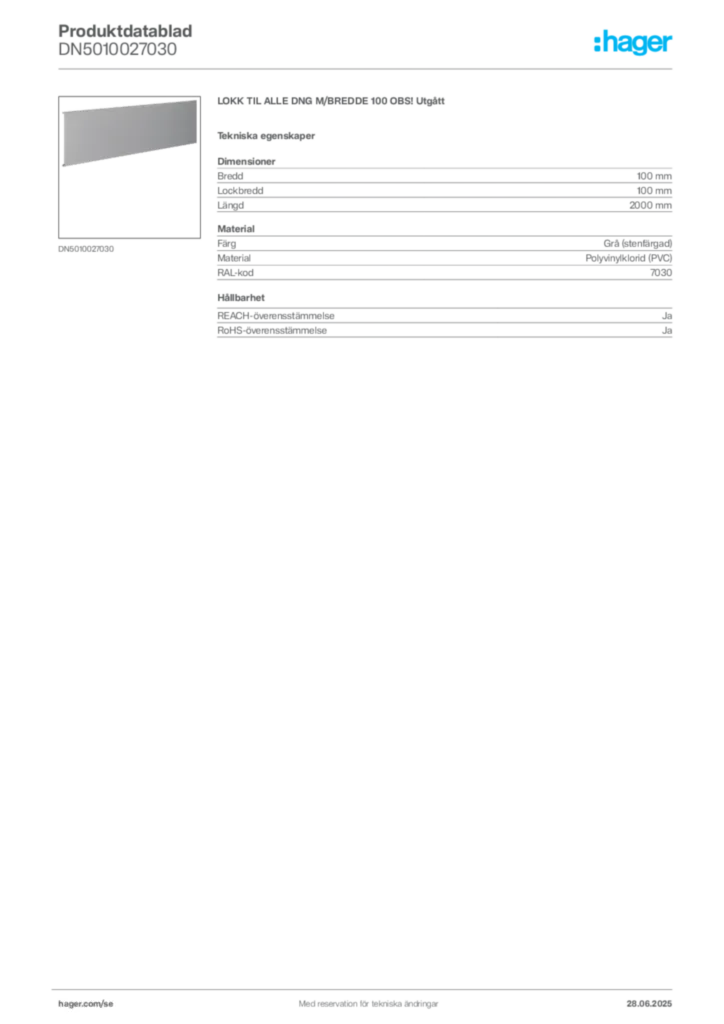 Bild Hager Produktdatablad DN5010027030 | Hager Sverige