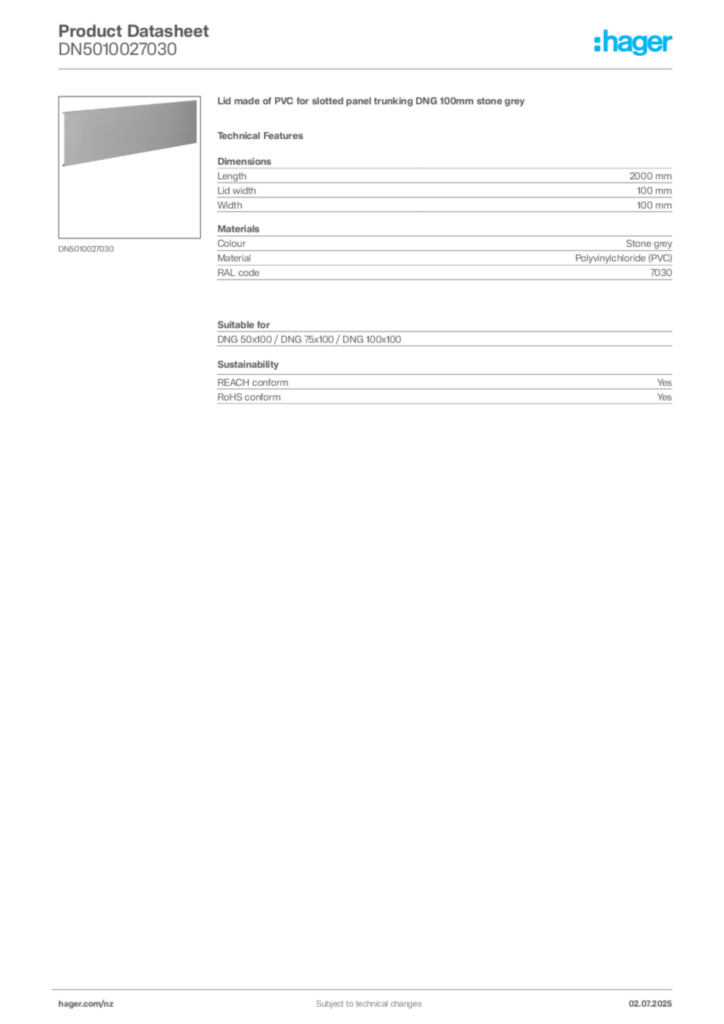 Image Hager Product data sheet DN5010027030  | Hager New Zealand