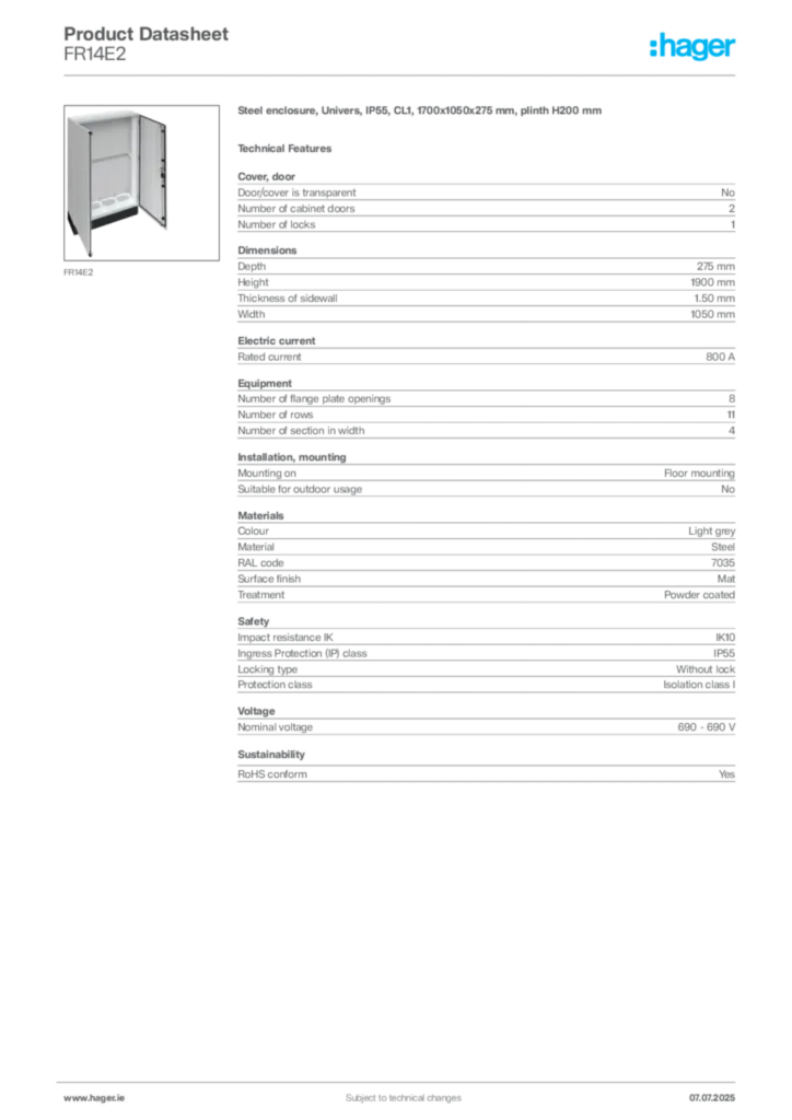 Image Hager Product data sheet FR14E2  | Hager