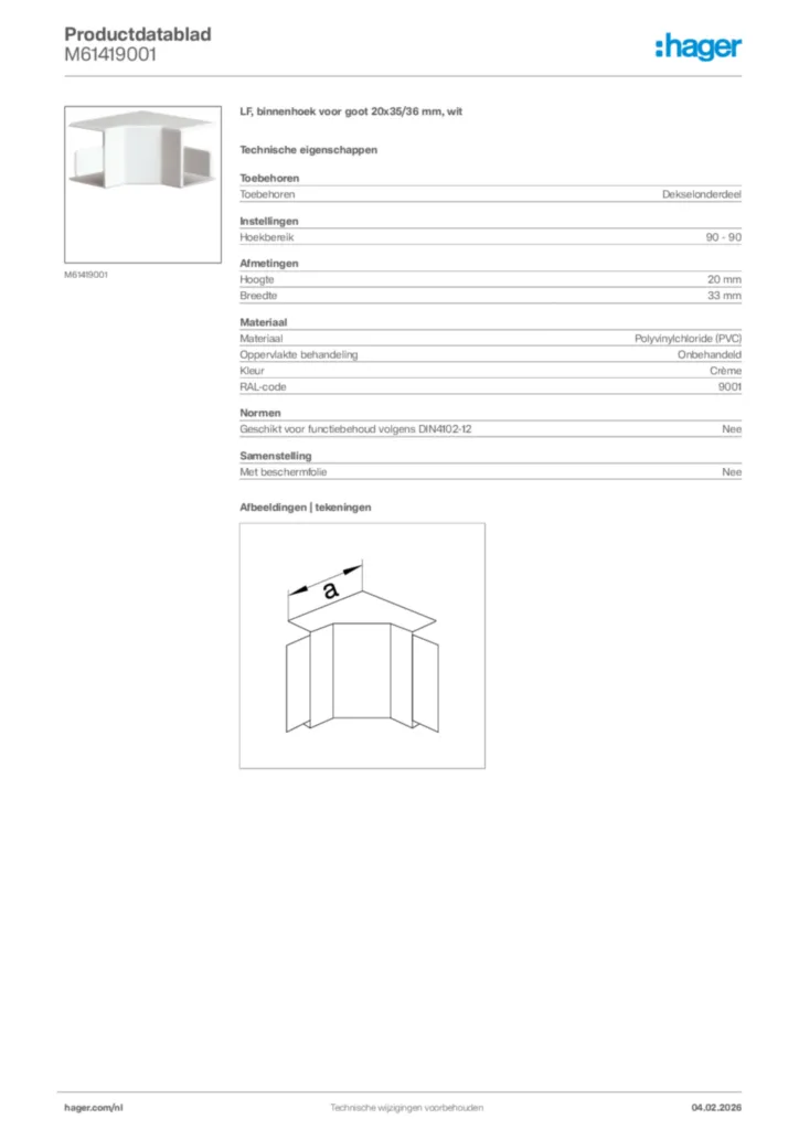 Afbeelding Hager Productdatablad M61419001 | Hager Nederland