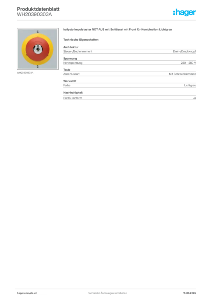 Bild Hager Produktdatenblatt WH20390303A | Hager Schweiz