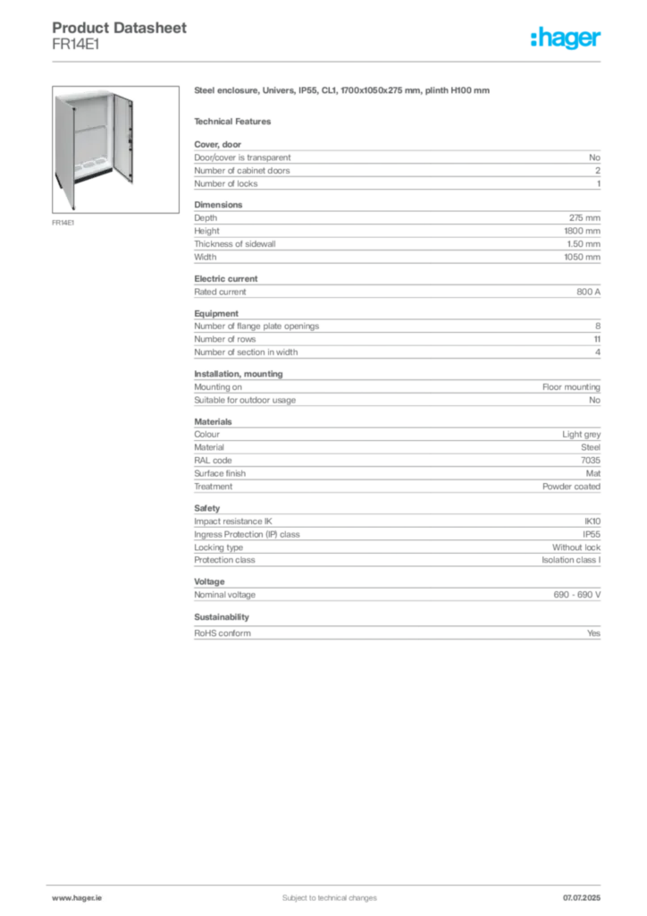Image Hager Product data sheet FR14E1  | Hager