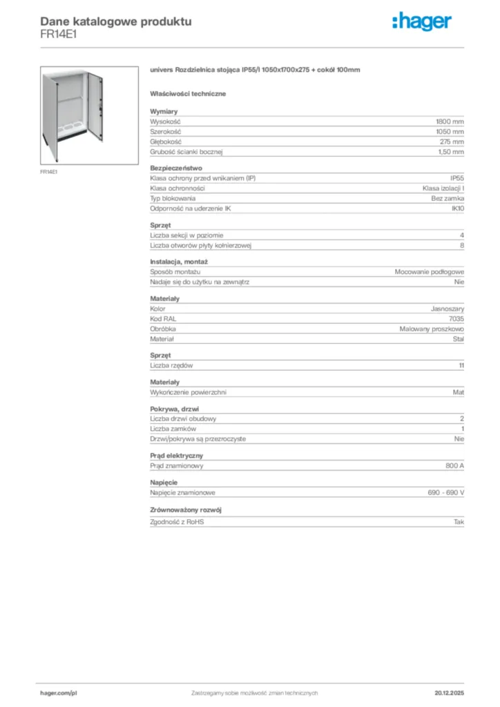 Zdjęcie Hager Karta katalogowa FR14E1 | Hager Polska