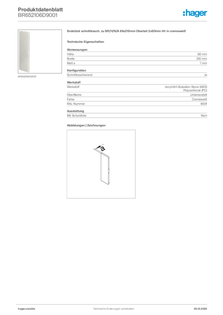 Bild Hager Produktdatenblatt BR652106D9001 | Hager Deutschland