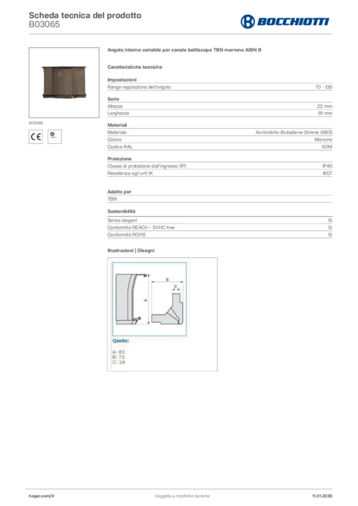 Immagine Bocchiotti Scheda tecnica del prodotto B03065 | Hager Italia