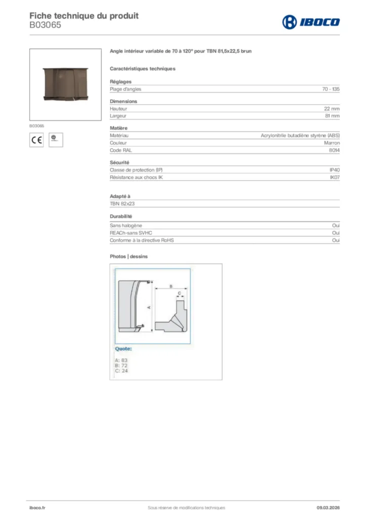 Image Iboco Fiche technique du produit B03065 | Hager France