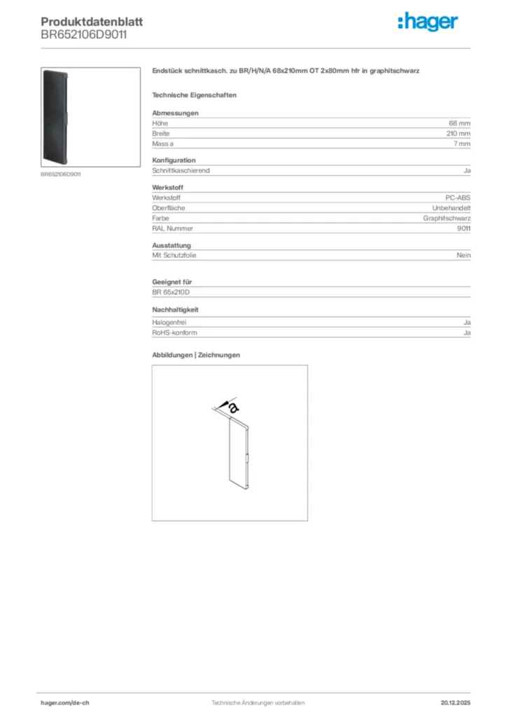 Bild Hager Produktdatenblatt BR652106D9011 | Hager Schweiz