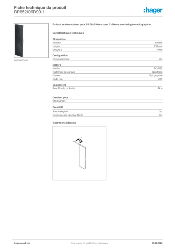 Image Hager Fiche technique du produit BR652106D9011 | Hager Suisse