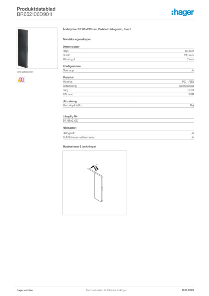 Bild Hager Produktdatablad BR652106D9011 | Hager Sverige