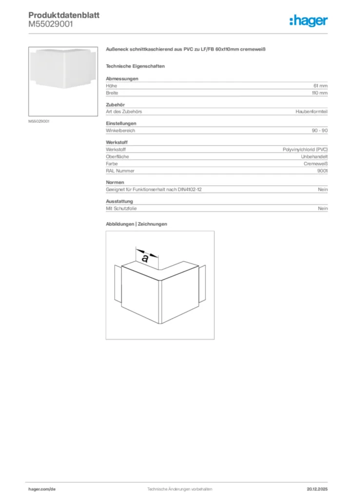 Bild Hager Produktdatenblatt M55029001 | Hager Deutschland
