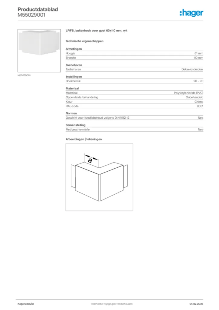 Afbeelding Hager Productdatablad M55029001 | Hager Nederland