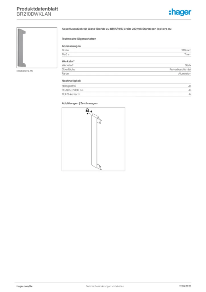 Bild Hager Produktdatenblatt BR210DWKLAN | Hager Deutschland