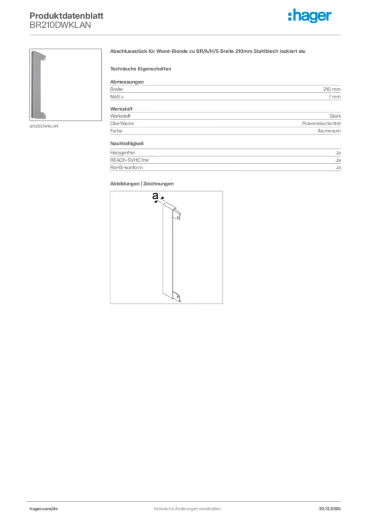 Bild Hager Produktdatenblatt BR210DWKLAN | Hager Deutschland
