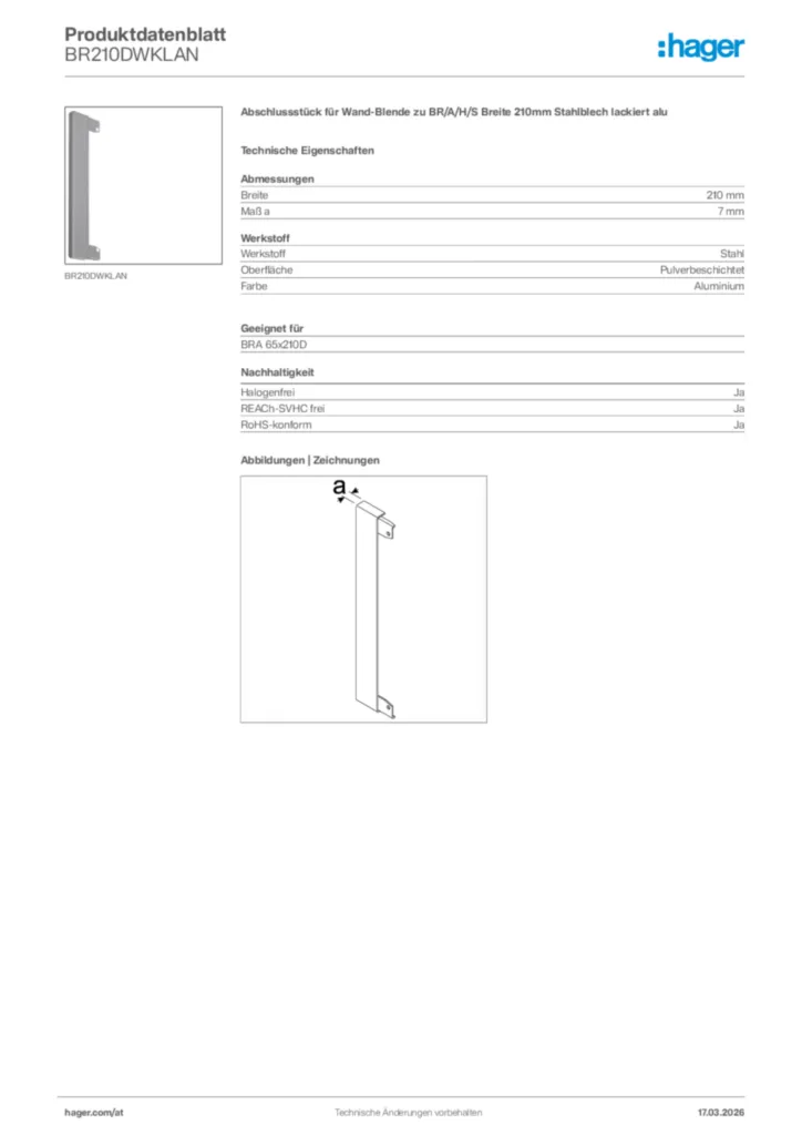 Bild Hager Produktdatenblatt BR210DWKLAN | Hager Deutschland