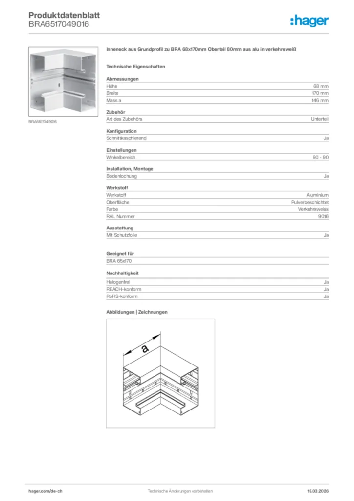 Bild Hager Produktdatenblatt BRA6517049016 | Hager Schweiz