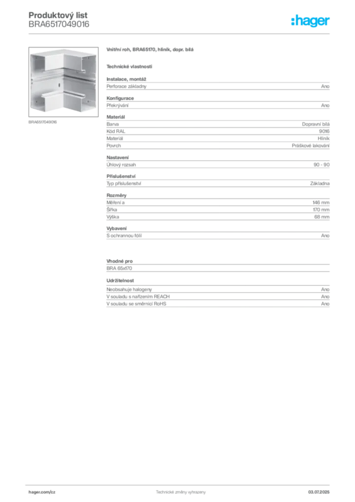 Obrázek Hager Produktový list BRA6517049016 | Hager