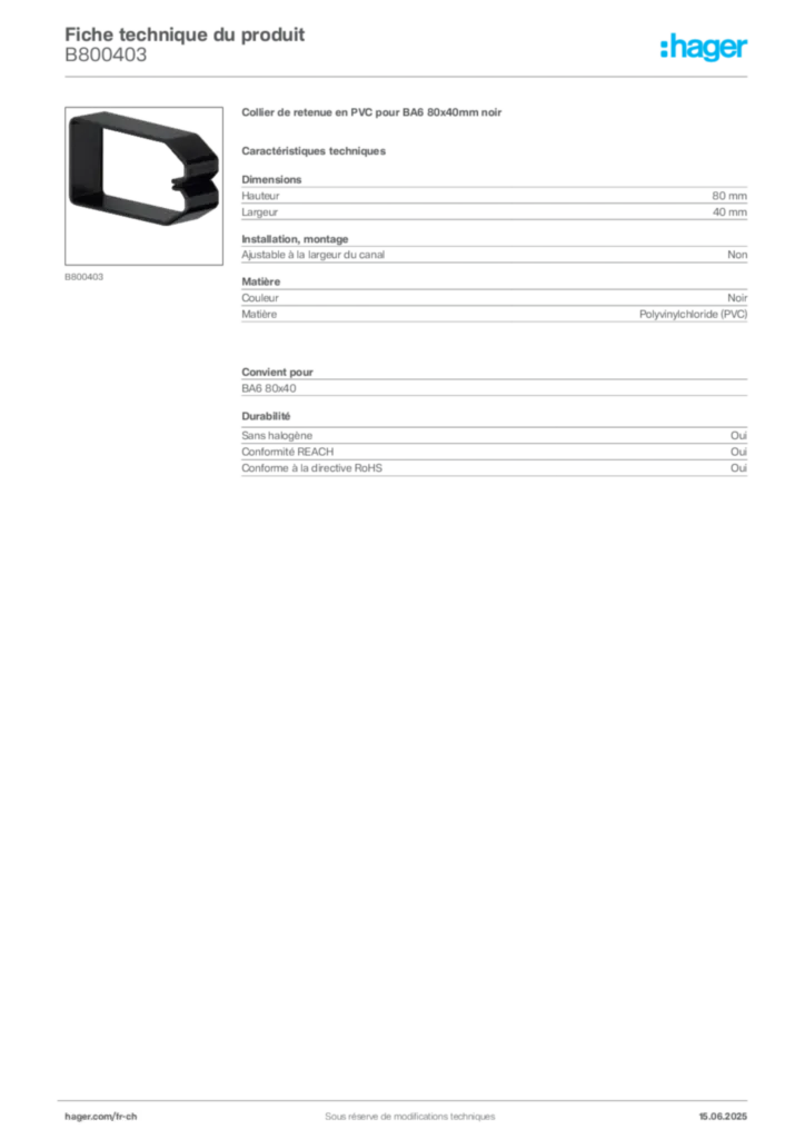 Image Hager Fiche technique du produit B800403 | Hager Suisse