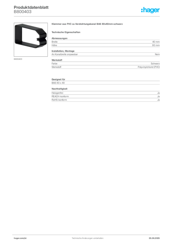 Bild Hager Produktdatenblatt B800403 | Hager Deutschland