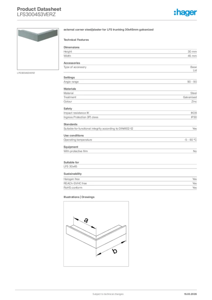 Image Hager Product data sheet LFS300453VERZ  | Hager Africa