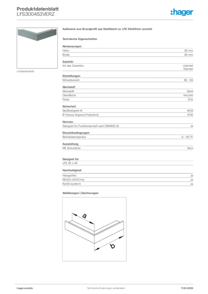 Bild Hager Produktdatenblatt LFS300453VERZ | Hager Deutschland