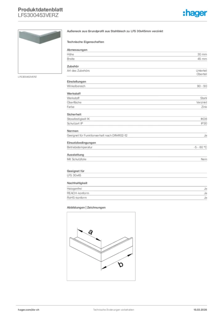 Bild Hager Produktdatenblatt LFS300453VERZ | Hager Schweiz